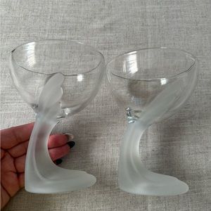 2 Bormioli Rocco Jerba Wing Curved Frosted Stem Glass Dessert Cups Made In Italy